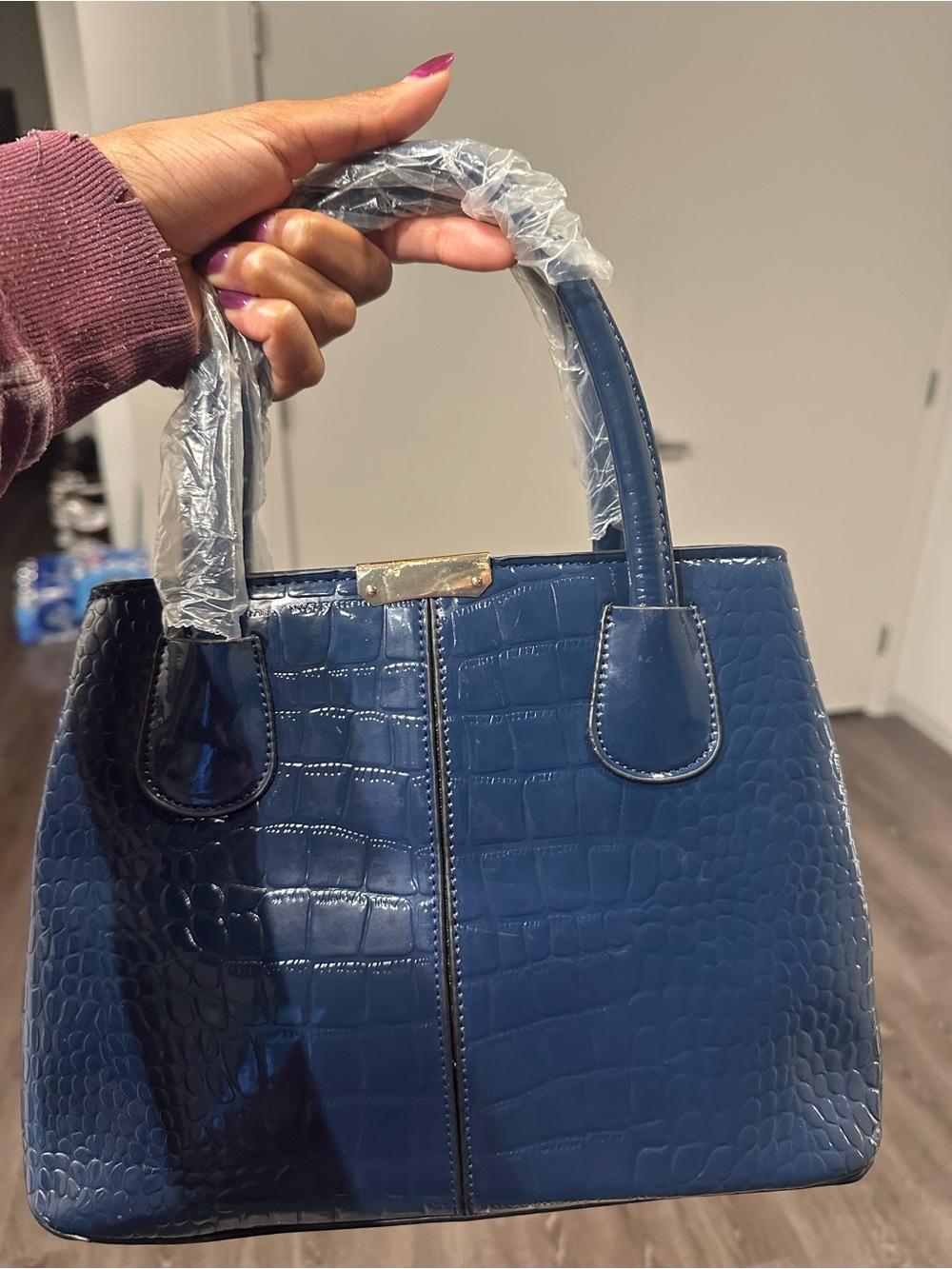 Navy blue never worn Classic Croc-Textured Navy Tote Bag
